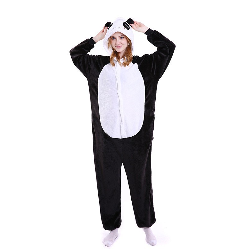 Panda onesie pajama for women, hooded animal onesie