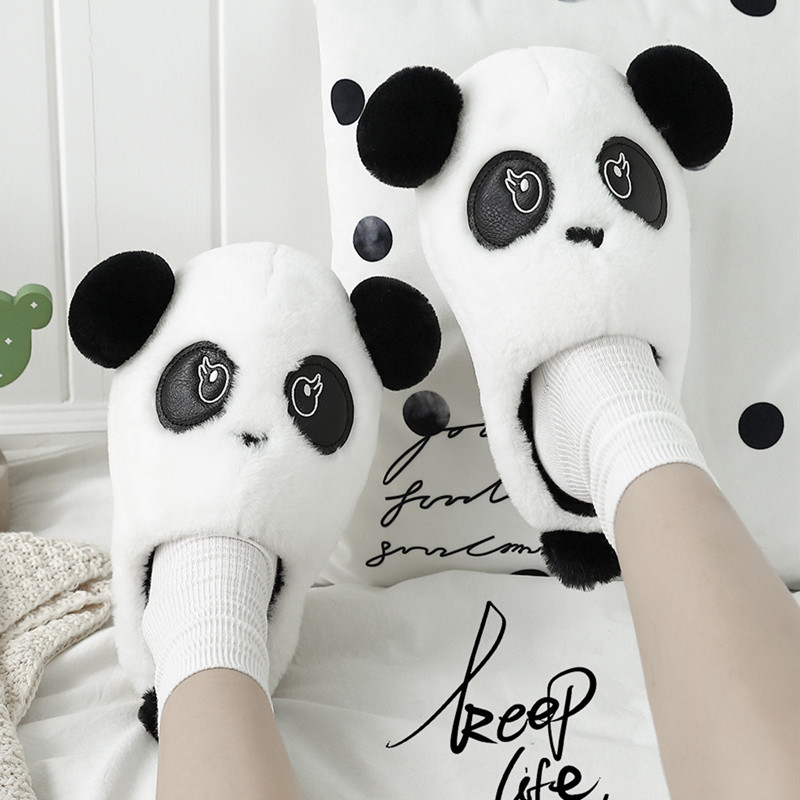 Panda Slippers, Warm and Cute Slip On Fluffy Panda Slippers for Adults