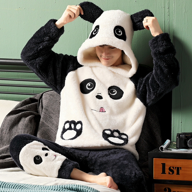 Inward sum Destruction Panda Matching Pajamas Flannel Panda Pajamas for couples