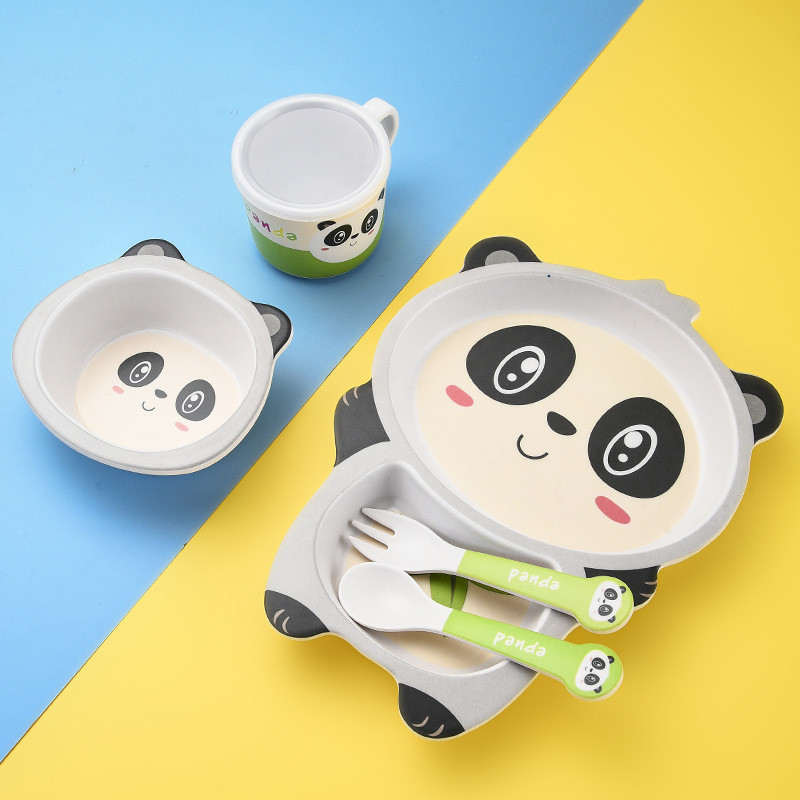 Unbreakable Bowls Set Dinner Tableware Cartoon Panda Children Bowls with Spoon 