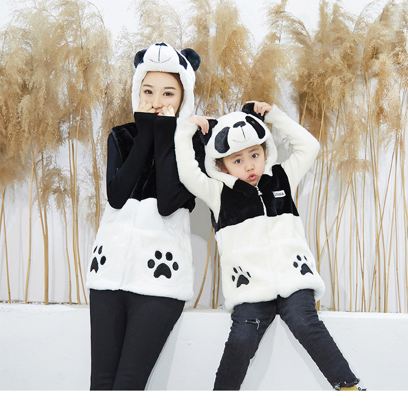 Panda Vest for Kids and Adults, Adorable Fluffy Panda Hooded Vest