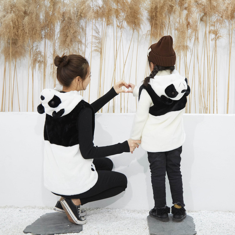 Panda Vest for Kids and Adults, Adorable Fluffy Panda Hooded Vest