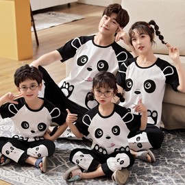 Women's Panda Plaid Pajamas Set Comfy Cotton Gauze Long-sleeved
