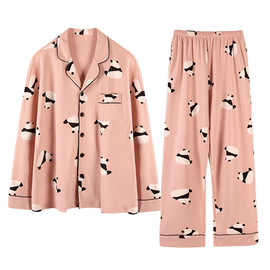 Panda Pajamas Womens, Sweet Button-down Pink Panda Pajamas Sets
