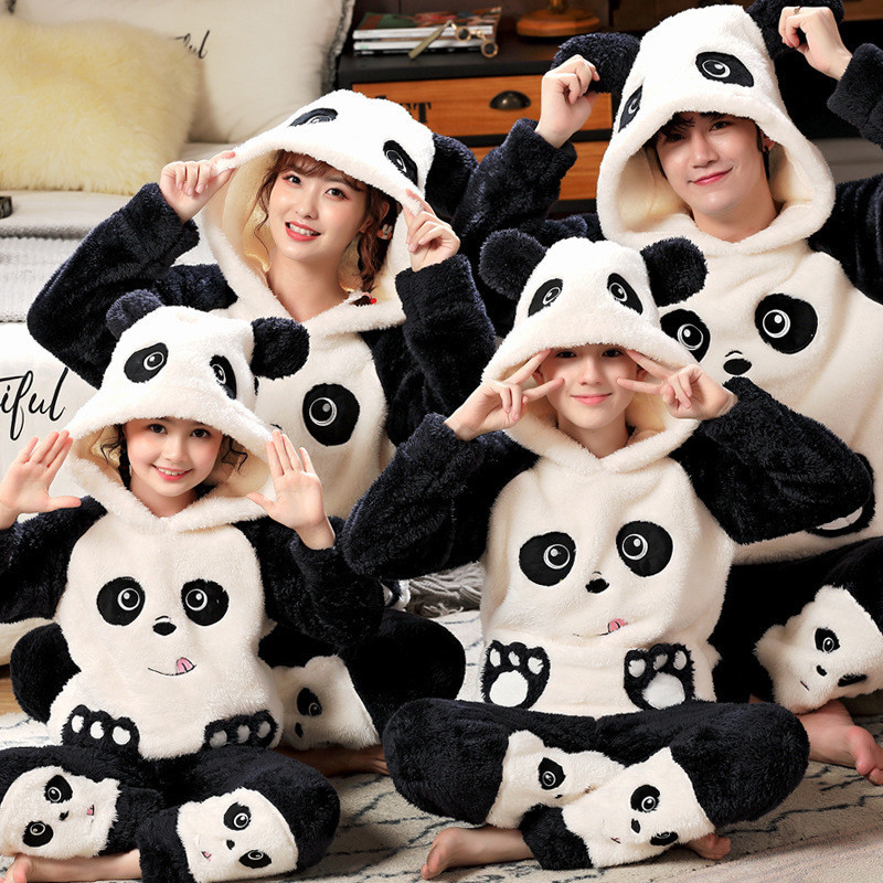 Panda Family Pajamas, Warm Panda Matching Family Flannel Pajamas