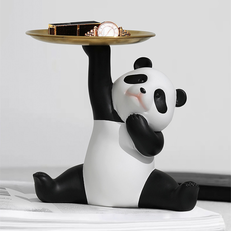 Panda Home Decor Panda Statue with Tray for Table Decoration