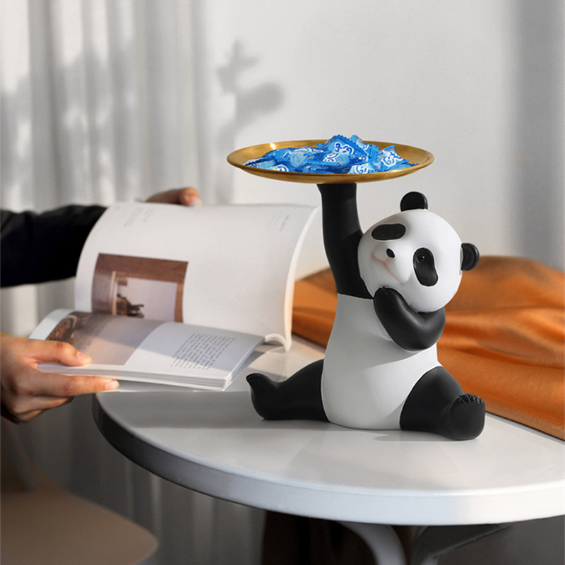 Panda Home Decor Panda Statue with Tray for Table Decoration