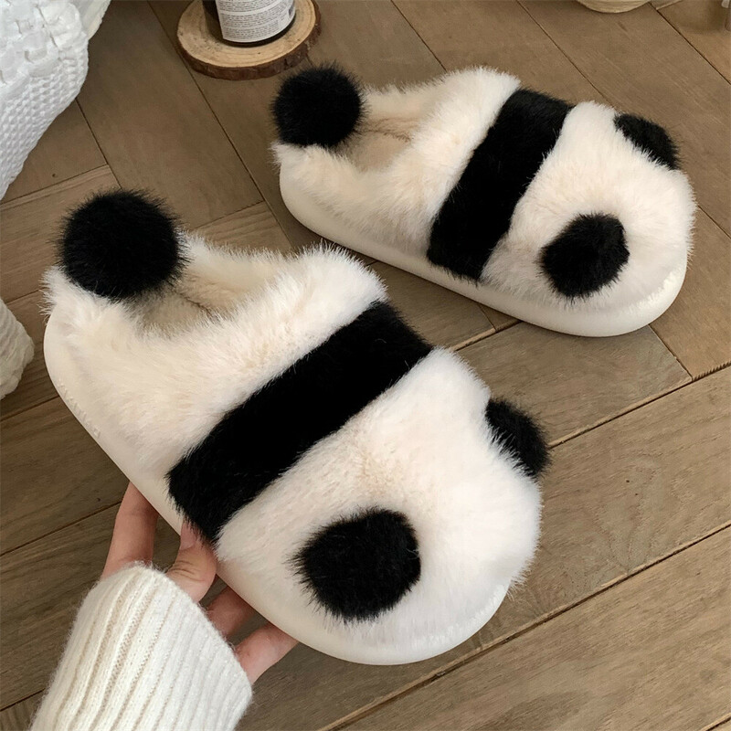 Kawaii Panda Slippers Women Girls Fluffy Fur Slides Winter Warm Plush Cute  Cartoon Platform Slipper Thick Sole Comfy Home Shoes | Fruugo NO