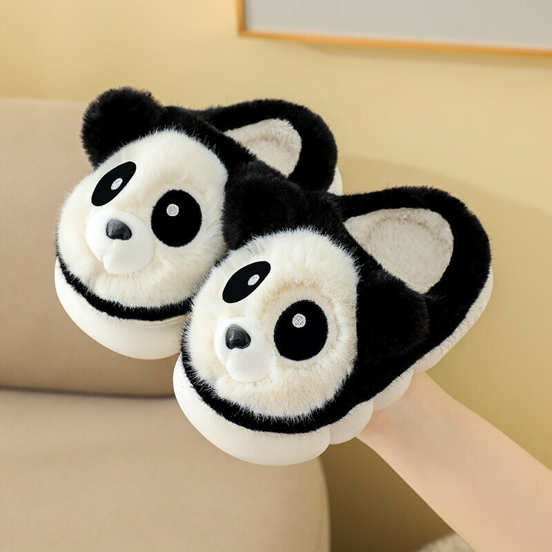 Fuzzy Winter Panda Slippers for Kids 3-11 - Warm, Cute Anti-slip