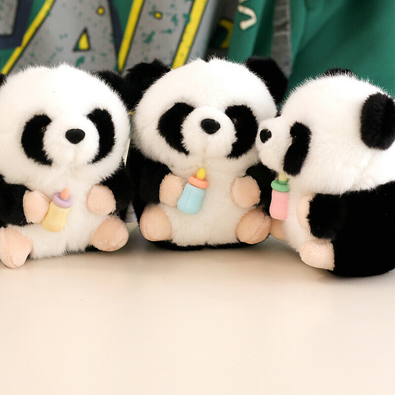 Panda Plush Keychain with Milk Bottle - Cute and Cuddly Panda Accessory