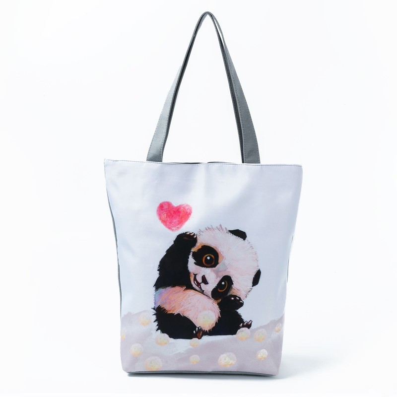 Modsnde Women Shoulder Bags Lovely Panda Pattern Printing Environmental Shopping Bag Large Capacity Canvas Handbag Tote Bags