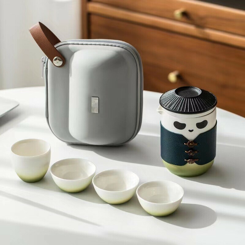 Panda Ceramic Travel Tea Set Cute Panda Mini Portable Tea - Temu