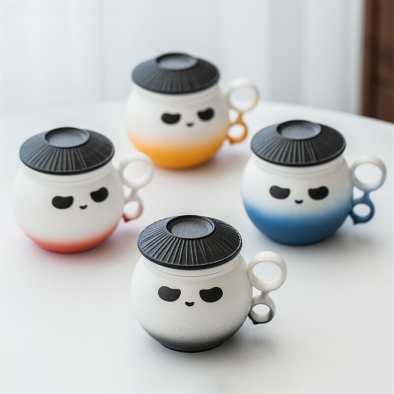 Tasse à thé en céramique avec infuseur à thé et couvercle (13.5 oz), tasse  à thé avec motif de chats mignons, filtre pour tremper les feuilles en