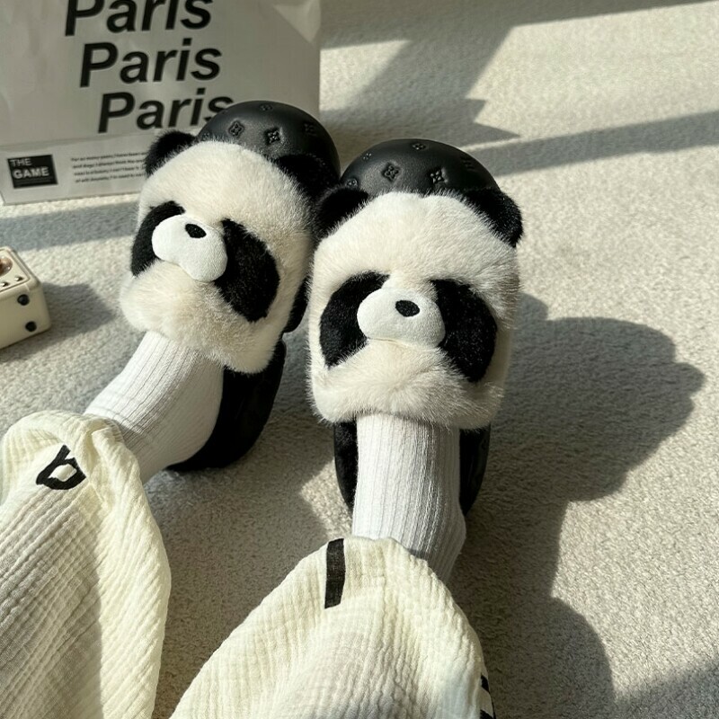 Women's Fluffy Cartoon Panda Bunny Indoor Carpet Shoes Winter Warm Slippers  | eBay