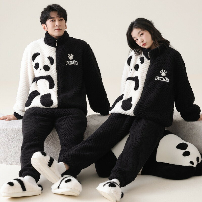 Matching Panda Pajama Set: Fluffy Couple Sleepwear for Her and Him