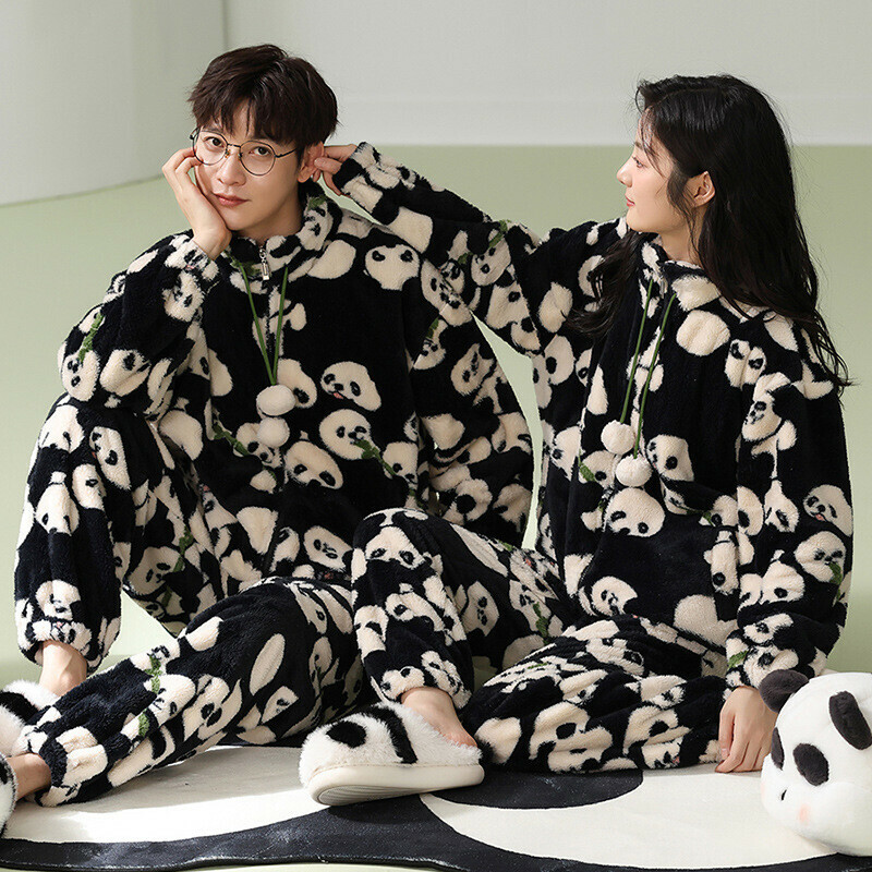 One Piece Panda Pajamas for Adults Cute Fluffy Matching Panda Pajamas