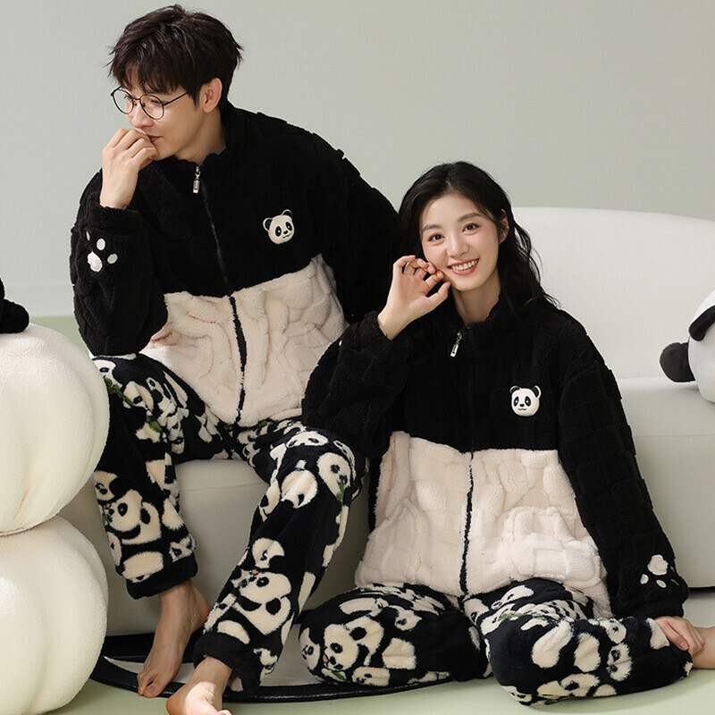 Cozy Fleece Panda Pajamas Set: Matching Panda Sleepwear for Couples