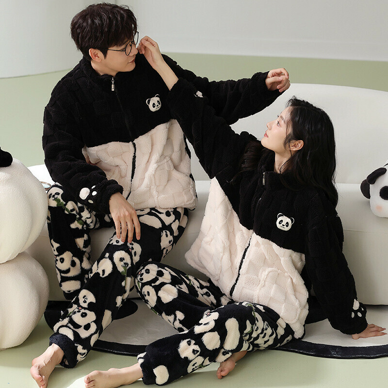 Cozy Fleece Panda Pajamas Set: Matching Panda Sleepwear for Couples