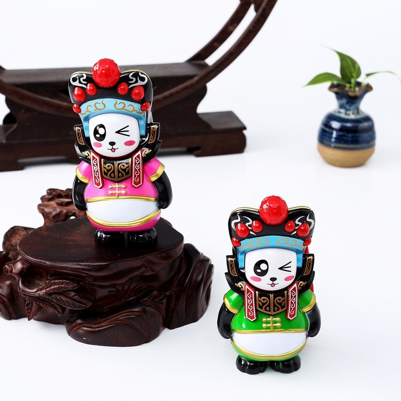 Chinese Opera Miniatures Hand Painted Panda Doll Change Face Collector Hobby 