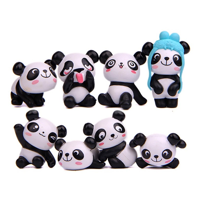 Cute Panda Animal Set Of 8 PVC Action Figure Mini Doll Kids Gift Cake Topper Toy 