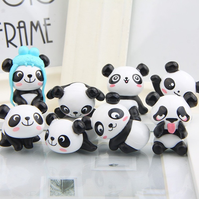 Panda Miniature Figurines, Lifelike 7 Pcs Cute Panda Miniature Dolls