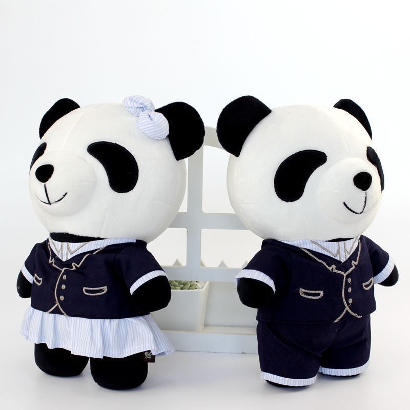 Panda-Kuscheltiere, Paar-Panda-Plüschtiere im britischen Stil, kreatives Panda-Spielzeug für Hochzeitsgeschenke / Valentinstagsgeschenk