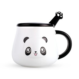 Panda Mug, 500ml Panda Coffee Mug, Cute Panda Mug with Lid and Spoon