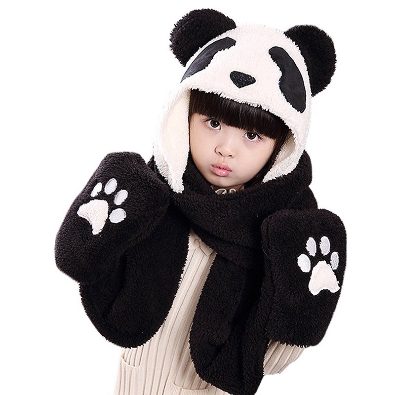VPbao Multi-Functional Plush Plush Novelty Animal Hat One Size Fits Adults Kids Soft Warm 3 in 1 Beanie Hat Scarf Mitten Gloves 
