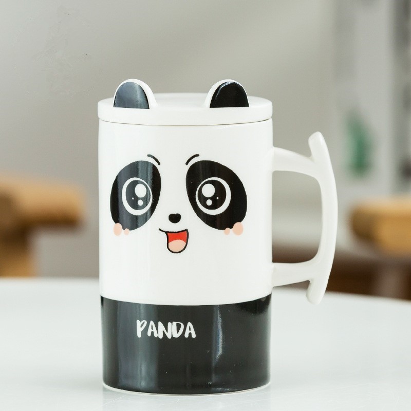 Panda Mug, Panda Ceramic Coffee Mugs, Cute Panda Ceramic Mug with Lid