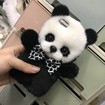 Panda iPhone-hoesje, schattige handgemaakte pluizige Panda-telefoonhoes voor iPhone