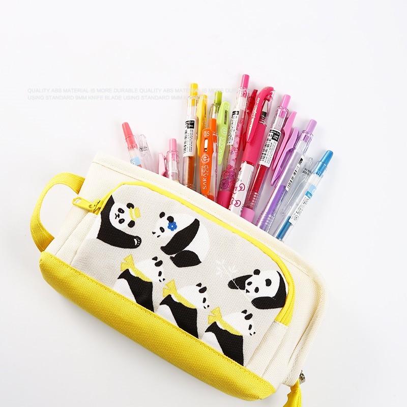 Canvas Panda Pencil Case, Large Capacity Panda Pencil Pouch, Cute Panda Pencil Case