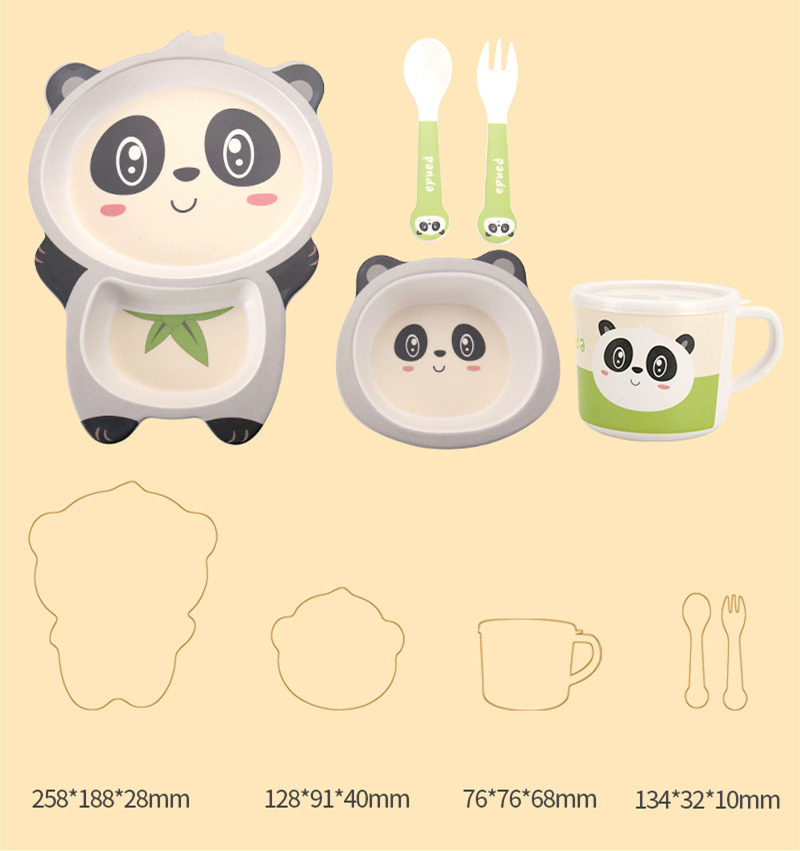 Unicoco Panda Arts de la Table 5pcs Fibre de Bambou Enfants Vaisselle léger Animal Design Dessin animé dîner Set Produit pour Maison/Cuisine 