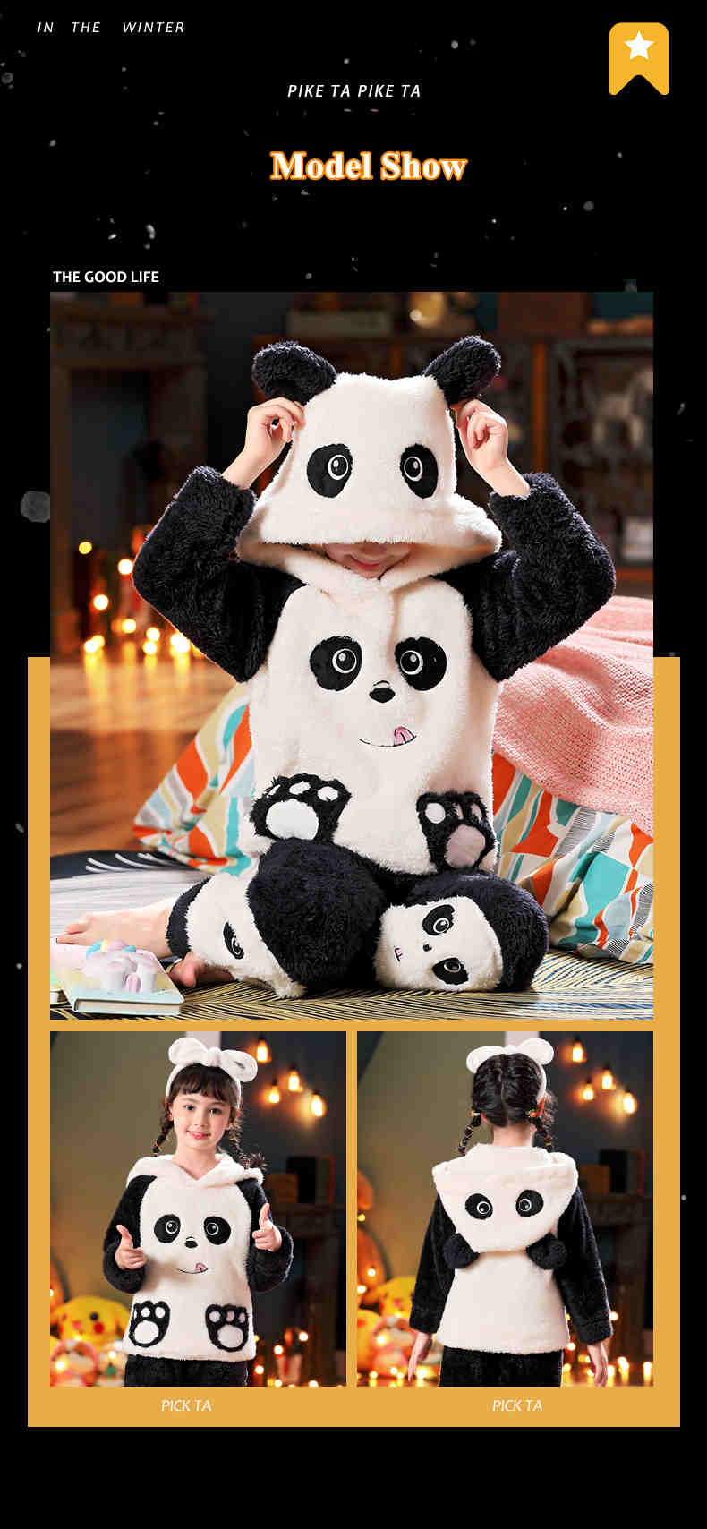 Pijamale de familie Panda, Pijamale de familie din flanel asortate cu panda calde