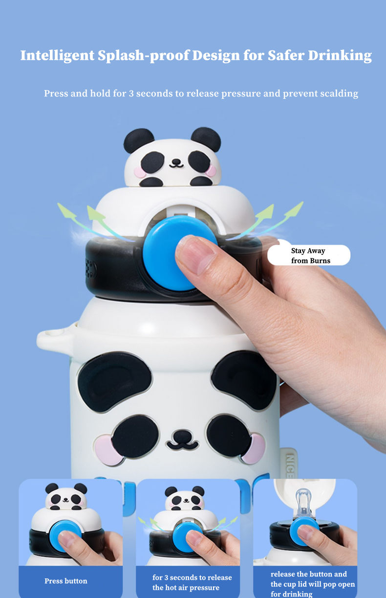 Çocuklar için Panda Termos 550ml Paslanmaz Çelik Sevimli Panda Termos