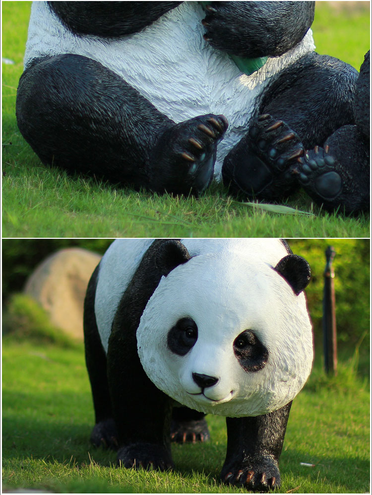 Conjunto de estatuas de panda familia